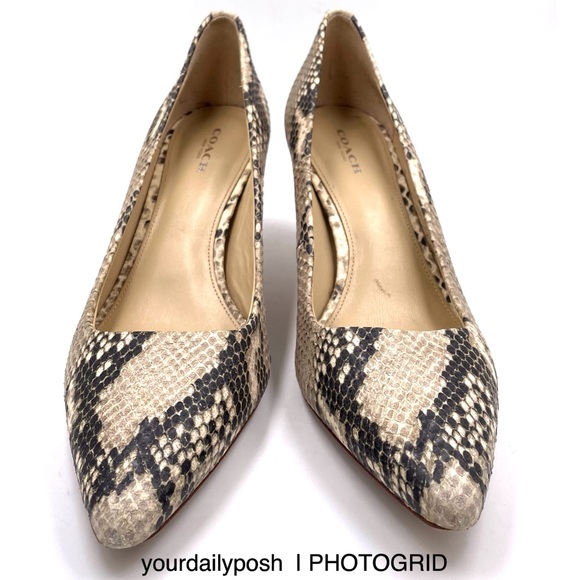 Coach snake print leather Grand gray and black heels pumps US 8.5 - Picture 4 of 11